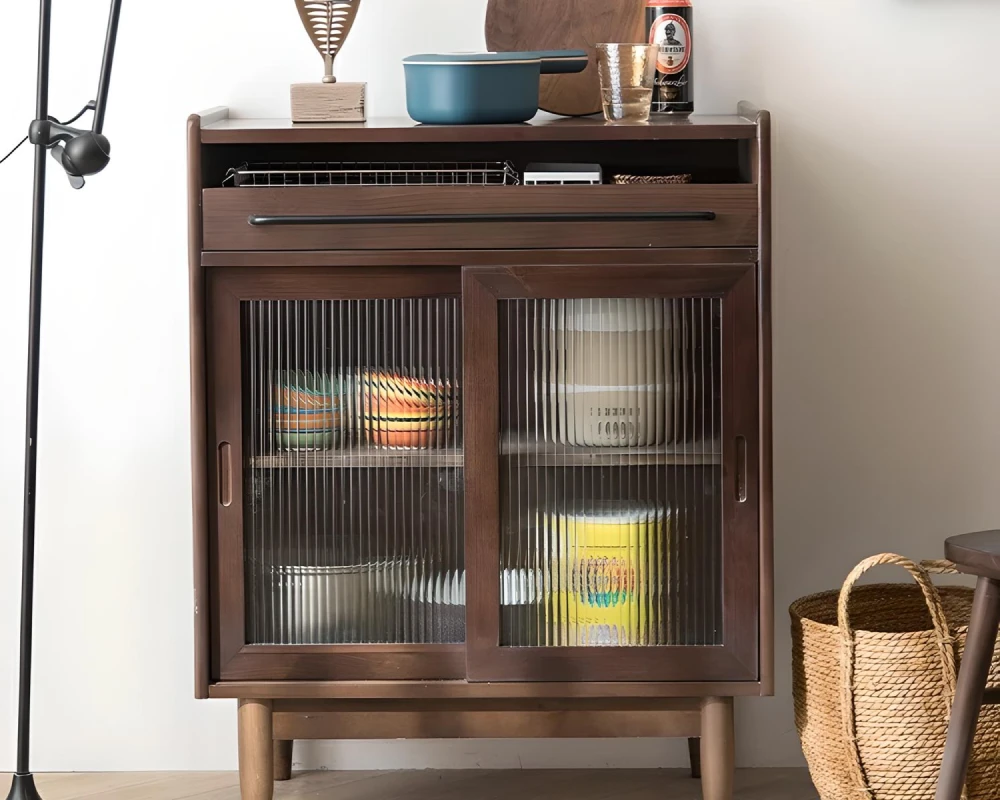 wood and rattan sideboard