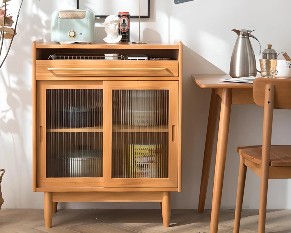 wooden sideboard with glass doors