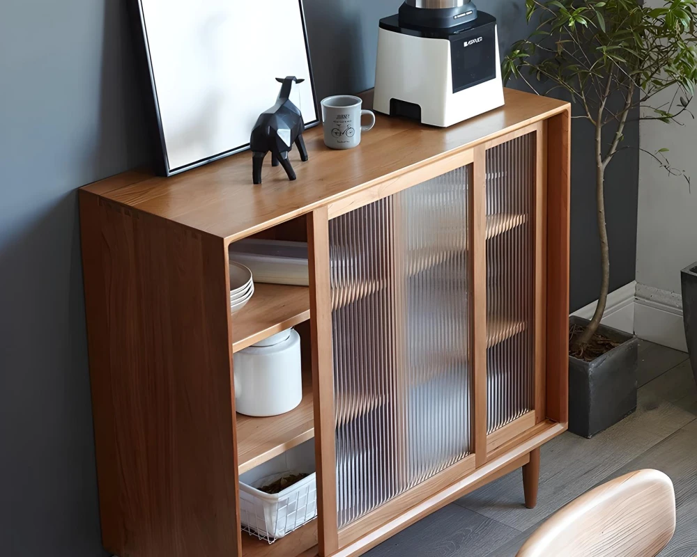 wood and rattan sideboard